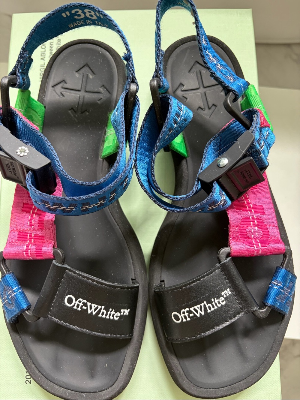Off-White Micro Trek Nylon Slingback Sandals🖤🩷💙